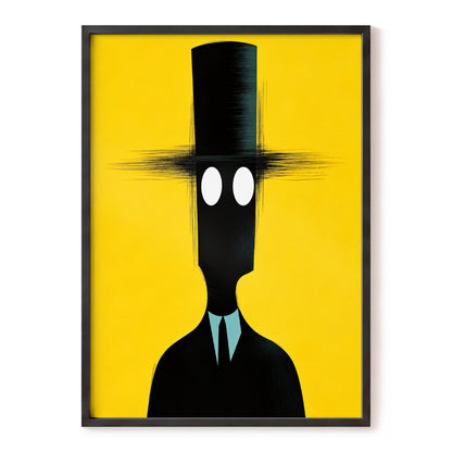 The Yellow Observer, yellow, black, blue abstract wall art, front artwork view