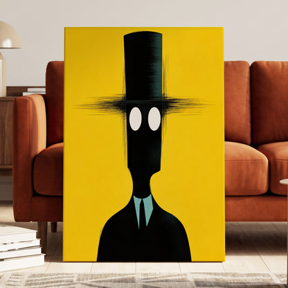 The Yellow Observer, yellow, black, blue abstract wall art on canvas displayed in a styled interior, gallery view 1