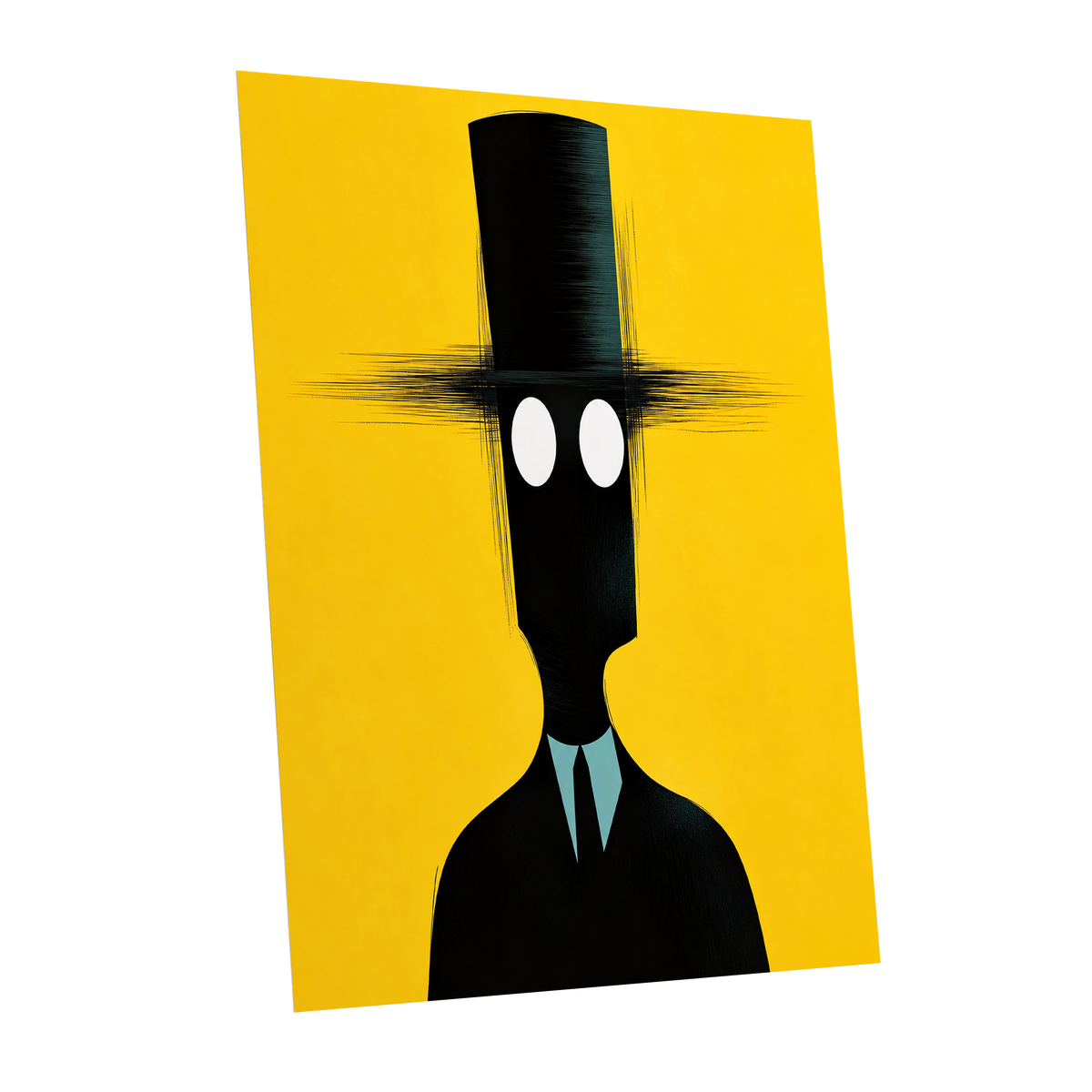 The Yellow Observer, yellow, black, blue abstract wall art shown as a unframed poster wall art print