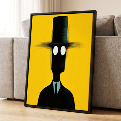 The Yellow Observer, yellow, black, blue abstract wall art displayed in a styled interior, gallery view 1