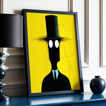 The Yellow Observer, yellow, black, blue abstract wall art displayed in a styled interior, gallery view 3