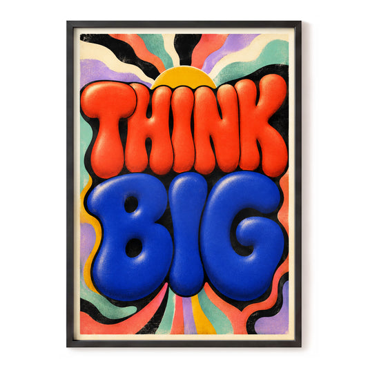 Think Big Revival, red, blue, black abstract wall art, front artwork view