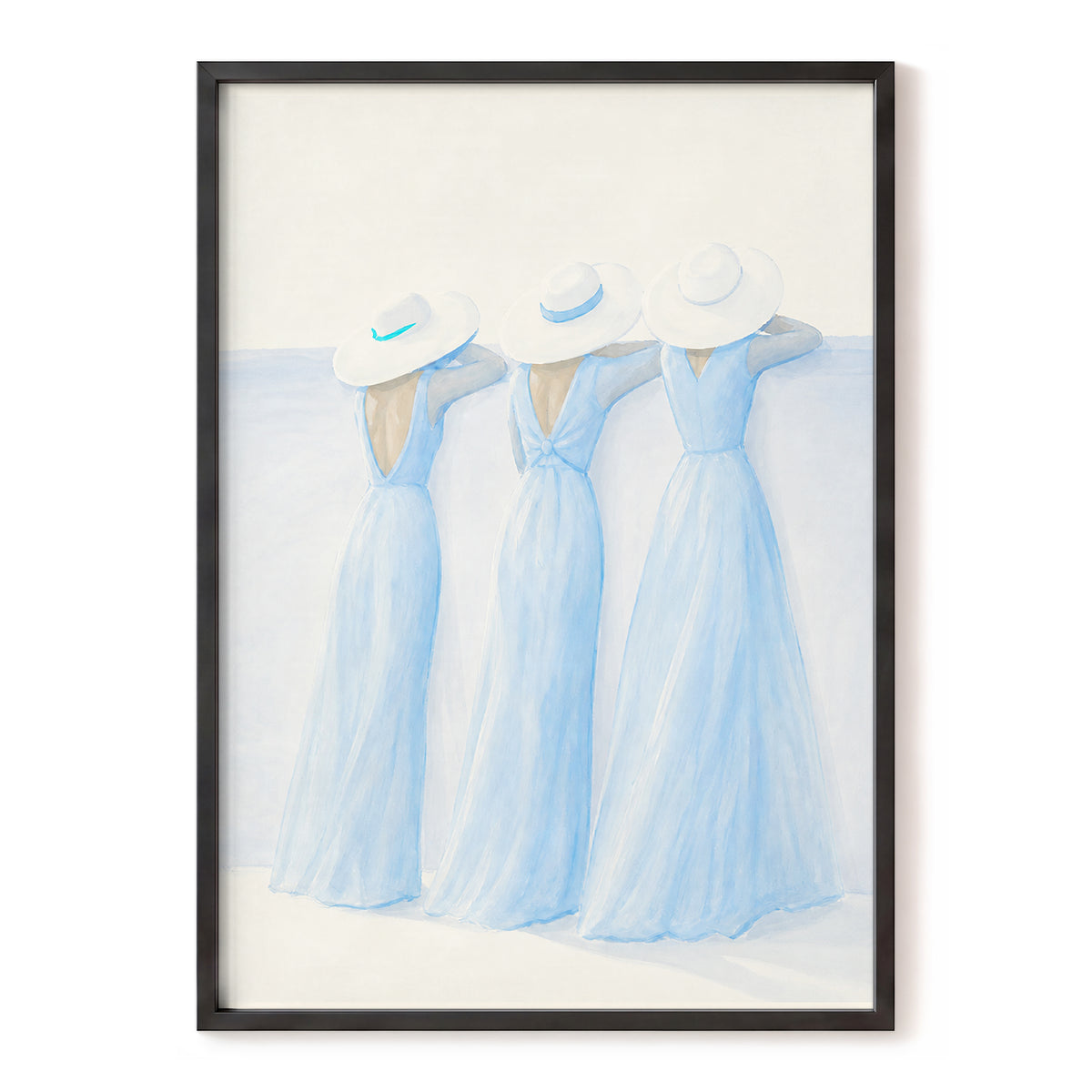 Three in Summer Blue, blue, white, beige minimalist wall art, front artwork view