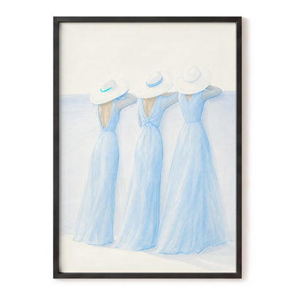 Three in Summer Blue, blue, white, beige minimalist wall art, front artwork view