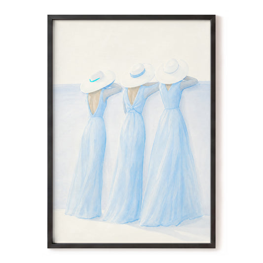 Three in Summer Blue, blue, white, beige minimalist wall art, front artwork view