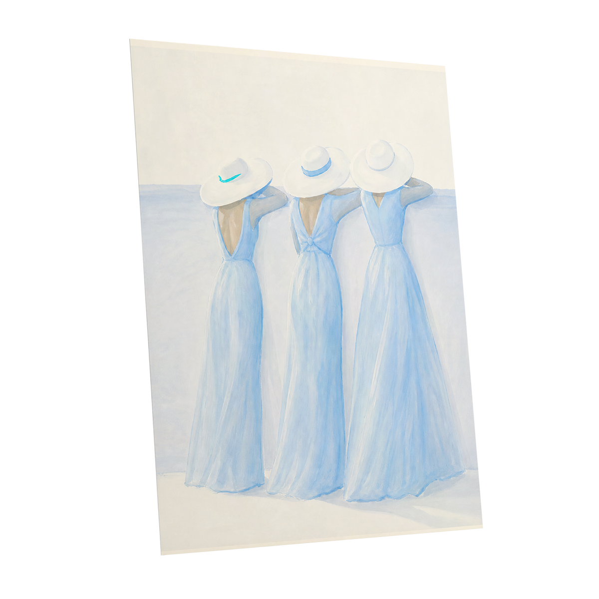 Three in Summer Blue, blue, white, beige minimalist wall art shown as a unframed poster wall art print