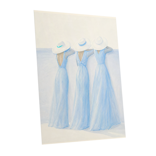 Three in Summer Blue, blue, white, beige minimalist wall art shown as a unframed poster wall art print