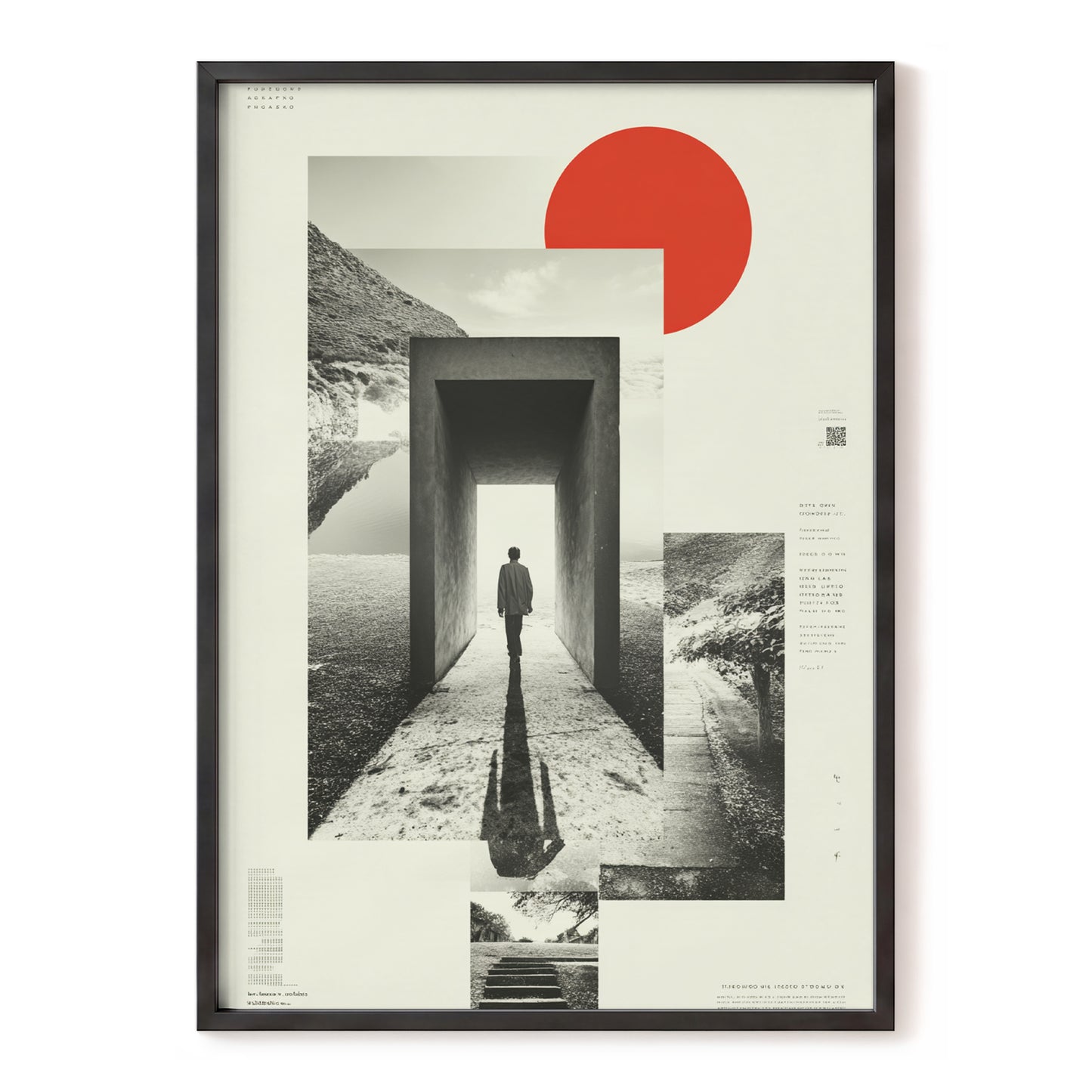 Threshold of Stillness, beige, black, gray minimalist wall art, front artwork view