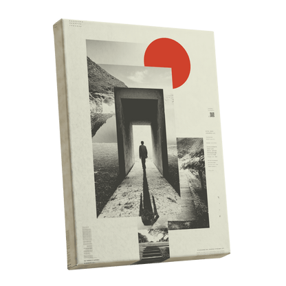 Threshold of Stillness, beige, black, gray minimalist wall art shown as a stretched canvas wall art