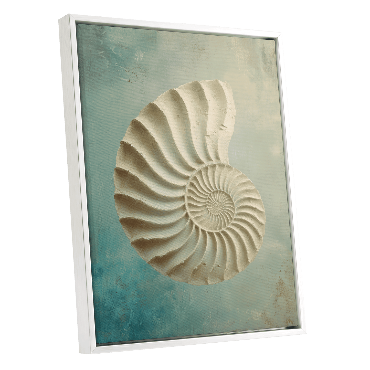 Tidal Ammonite – white framed canvas option