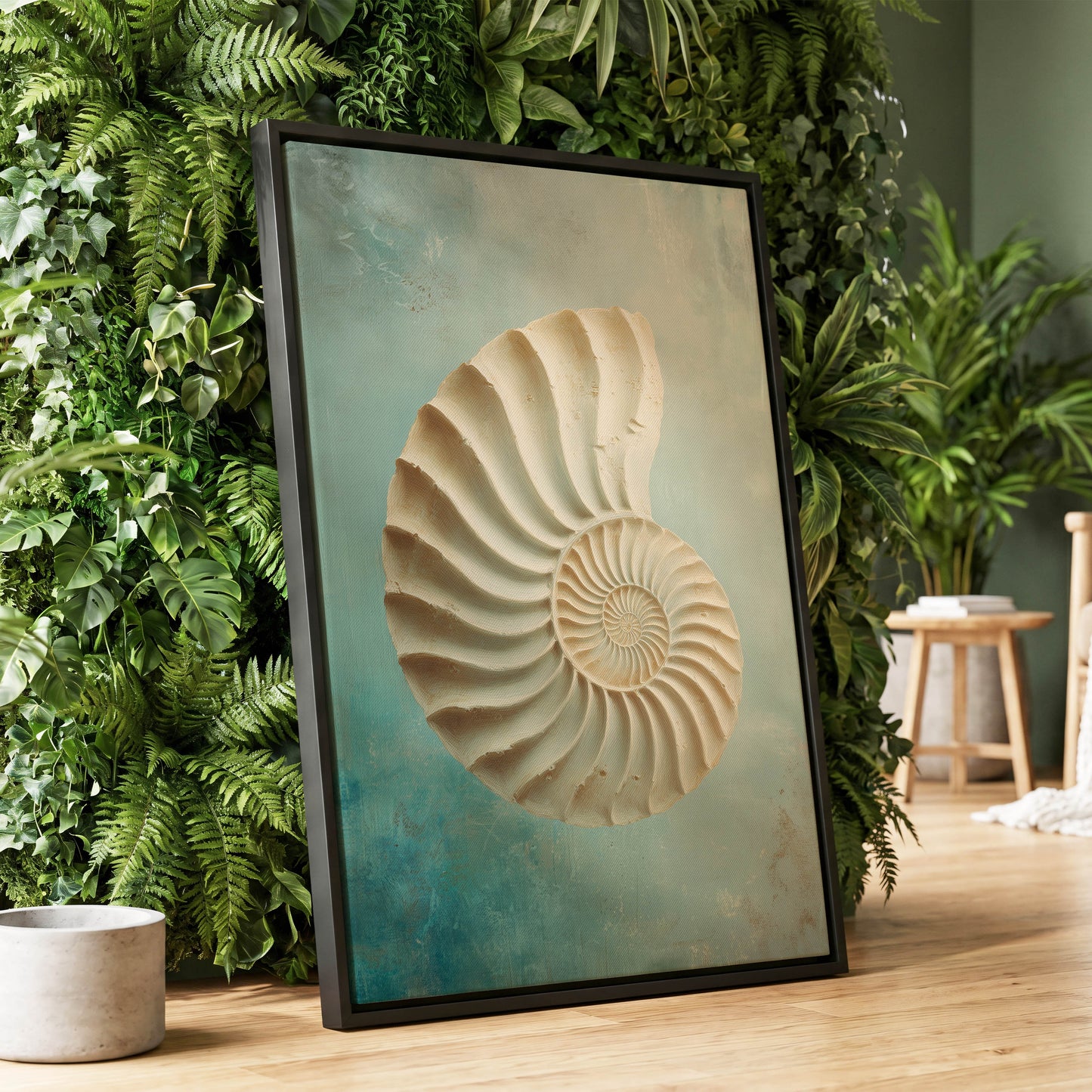 Tidal Ammonite – wall art displayed in a styled interior, gallery view 1