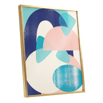 Tidal Archways, blue, pink, beige abstract wall art shown as a gold framed poster wall art print