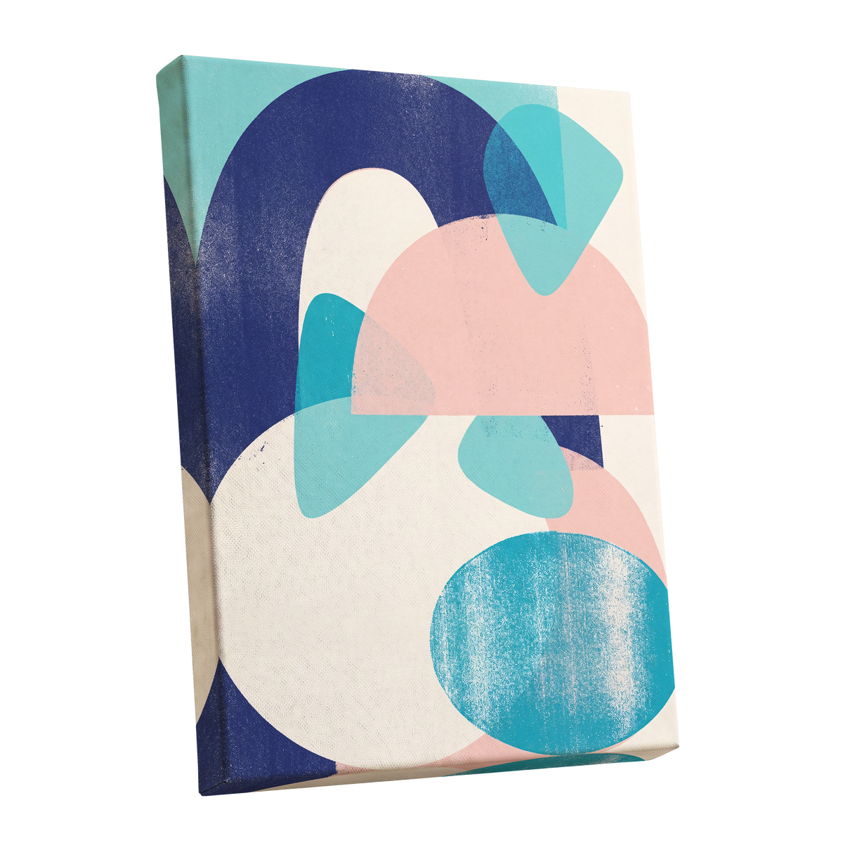 Tidal Archways, blue, pink, beige abstract wall art shown as a stretched canvas wall art