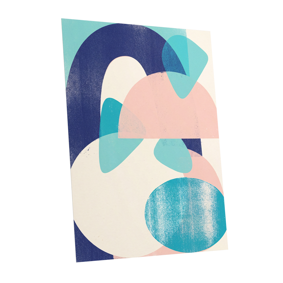 Tidal Archways, blue, pink, beige abstract wall art shown as a unframed poster wall art print
