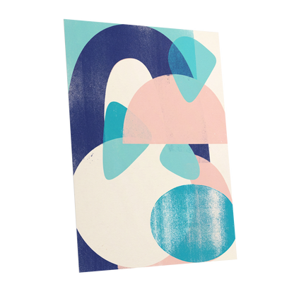 Tidal Archways, blue, pink, beige abstract wall art shown as a unframed poster wall art print