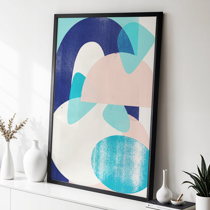 Tidal Archways, blue, pink, beige abstract wall art displayed in a styled interior, gallery view 3