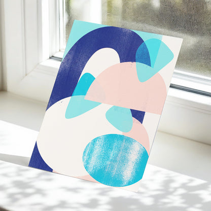 Tidal Archways, blue, pink, beige abstract wall art displayed in a styled interior, gallery view 5