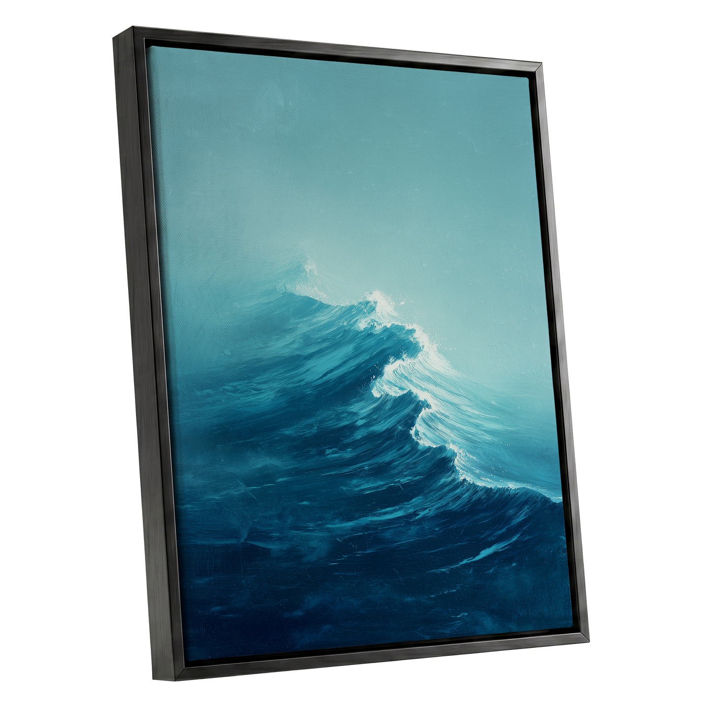 Tidal Ascent, blue, green, white nature wall art shown as a black framed canvas wall art