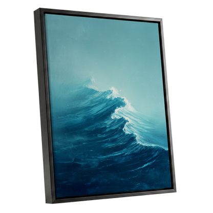 Tidal Ascent, blue, green, white nature wall art shown as a black framed canvas wall art