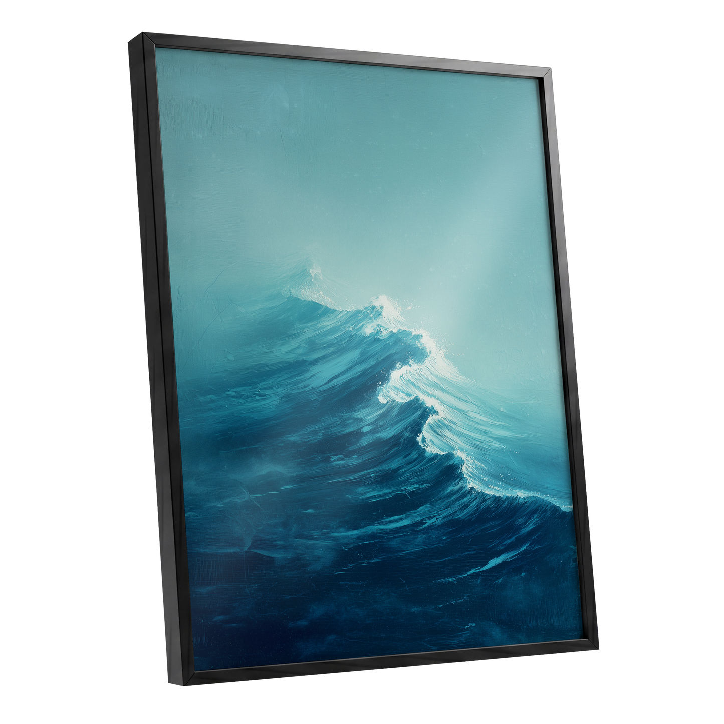 Tidal Ascent, blue, green, white nature wall art shown as a black framed poster wall art print