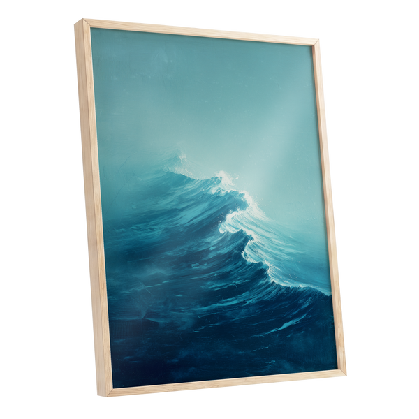 Tidal Ascent, blue, green, white nature wall art shown as a oak framed poster wall art print