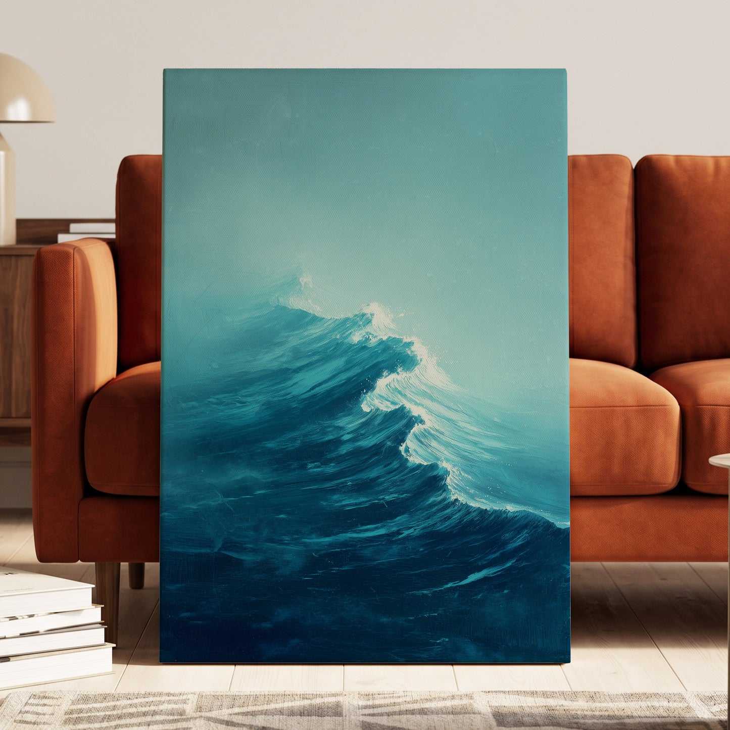 Tidal Ascent, blue, green, white nature wall art displayed in a styled interior, gallery view 3