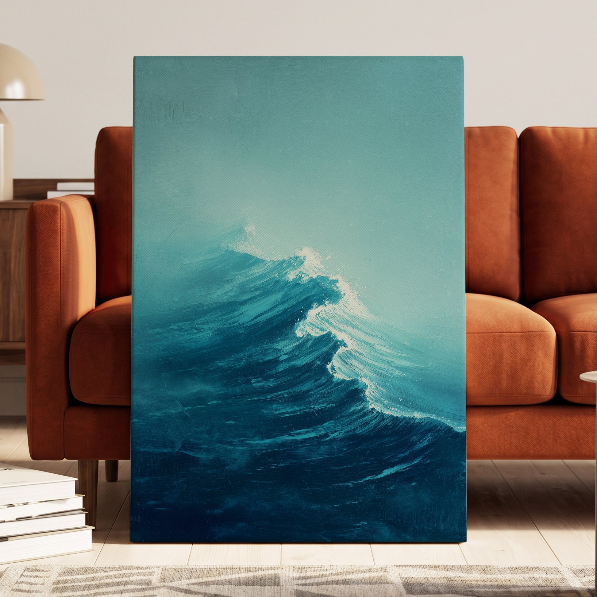 Tidal Ascent, blue, green, white nature wall art displayed in a styled interior, gallery view 3