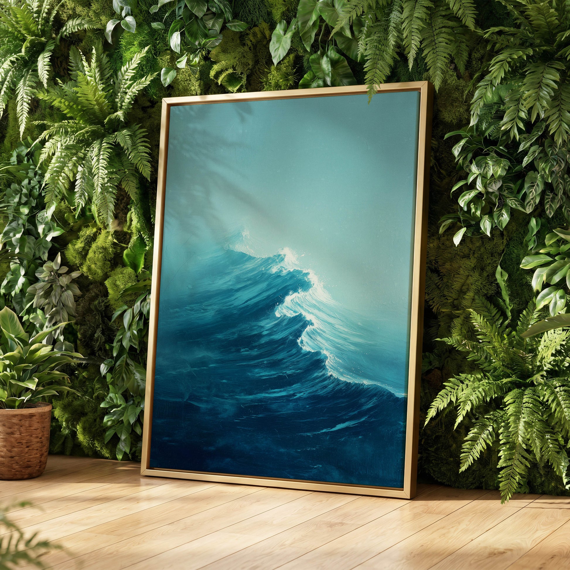 Tidal Ascent, blue, green, white nature wall art displayed in a styled interior, gallery view 4