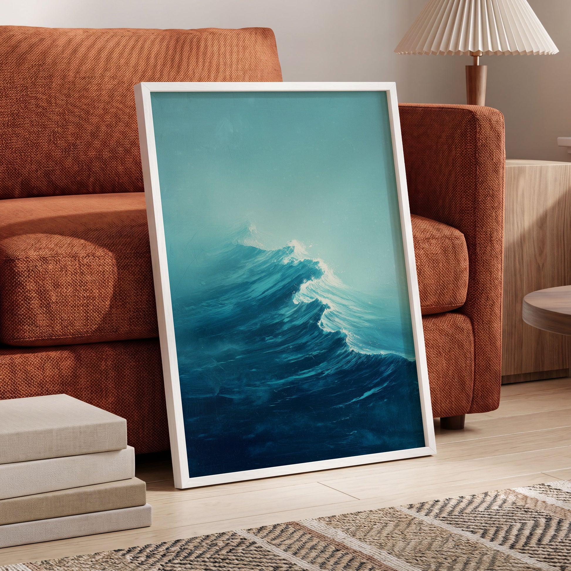 Tidal Ascent, blue, green, white nature wall art displayed in a styled interior, gallery view 6