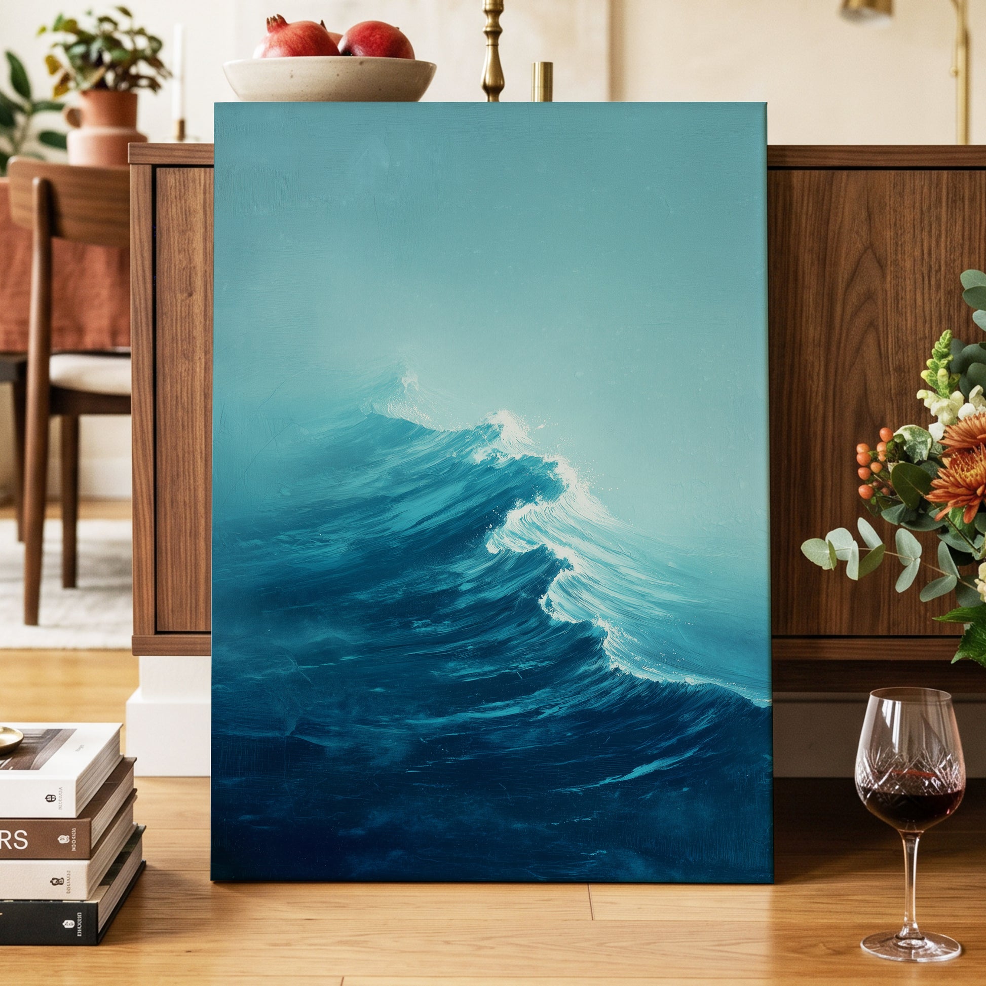 Tidal Ascent, blue, green, white nature wall art displayed in a styled interior, gallery view 7