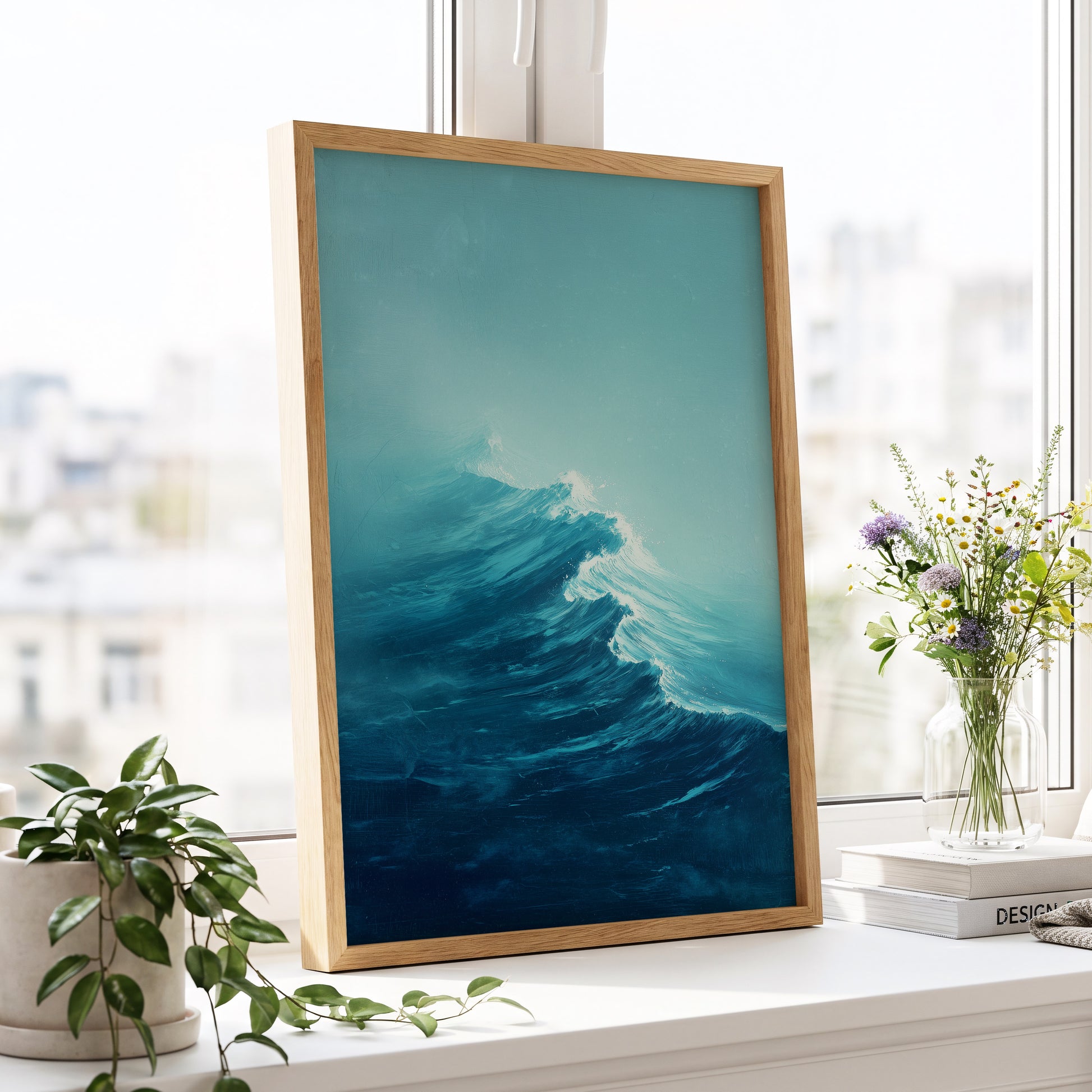 Tidal Ascent, blue, green, white nature wall art displayed in a styled interior, gallery view 9