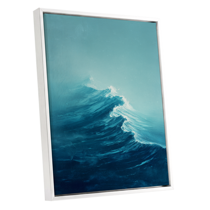 Tidal Ascent, blue, green, white nature wall art shown as a white framed canvas wall art