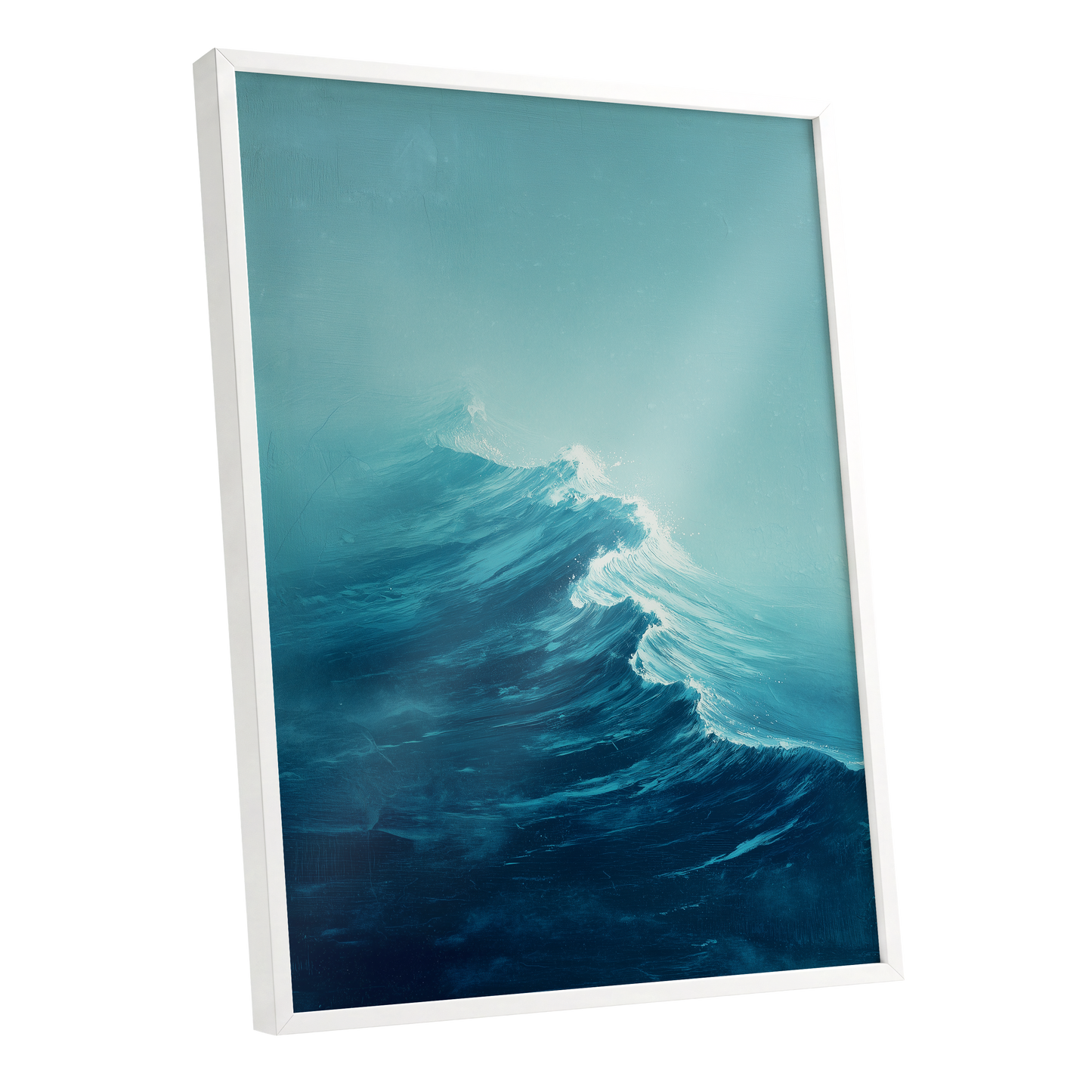 Tidal Ascent, blue, green, white nature wall art shown as a white framed poster wall art print