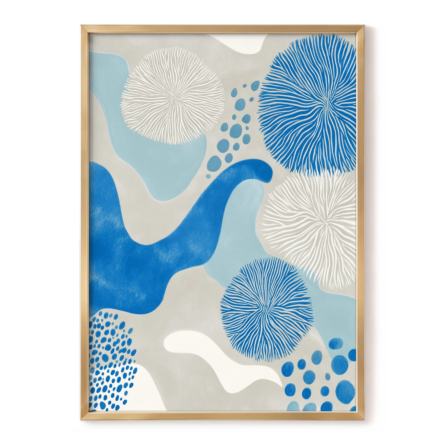 Tidal Bloom, blue, gray, beige nature wall art, front artwork view
