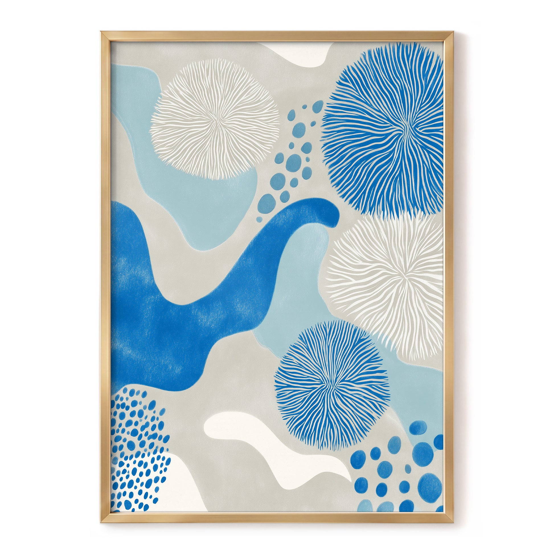 Tidal Bloom, blue, gray, beige nature wall art, front artwork view