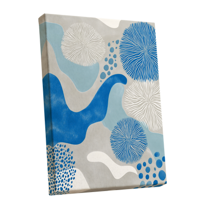 Tidal Bloom, blue, gray, beige nature wall art shown as a stretched canvas wall art