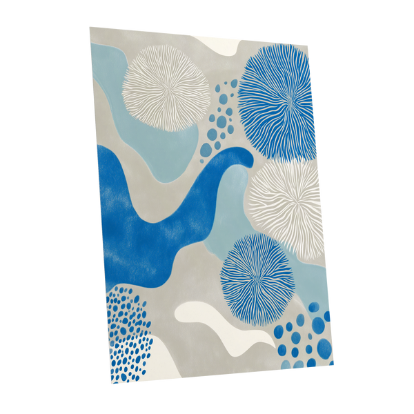 Tidal Bloom, blue, gray, beige nature wall art shown as a unframed poster wall art print