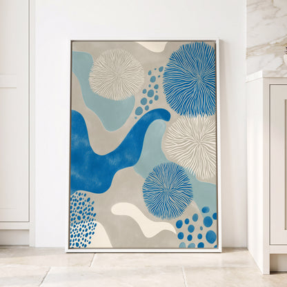 Tidal Bloom, blue, gray, beige nature wall art displayed in a styled interior, gallery view 4