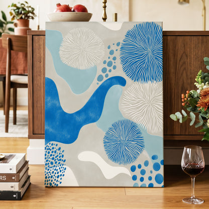 Tidal Bloom, blue, gray, beige nature wall art displayed in a styled interior, gallery view 7