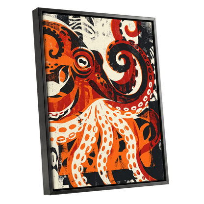 Tidal Coil, orange, black, beige nature wall art shown as a black framed canvas wall art