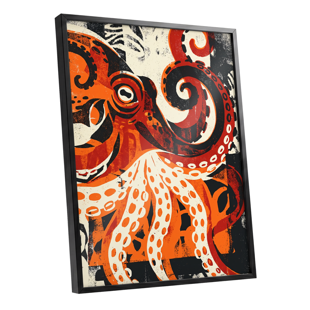 Tidal Coil, orange, black, beige nature wall art shown as a black framed poster wall art print