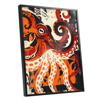 Tidal Coil, orange, black, beige nature wall art shown as a black framed poster wall art print