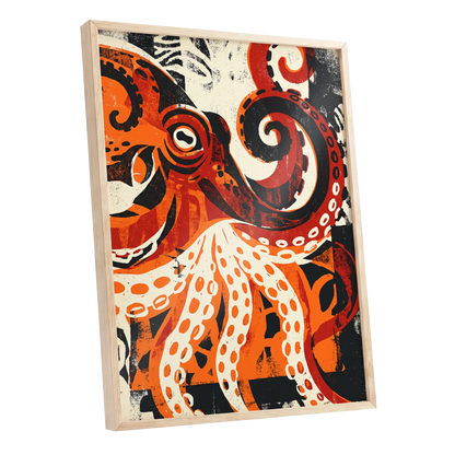 Tidal Coil, orange, black, beige nature wall art shown as a oak framed poster wall art print