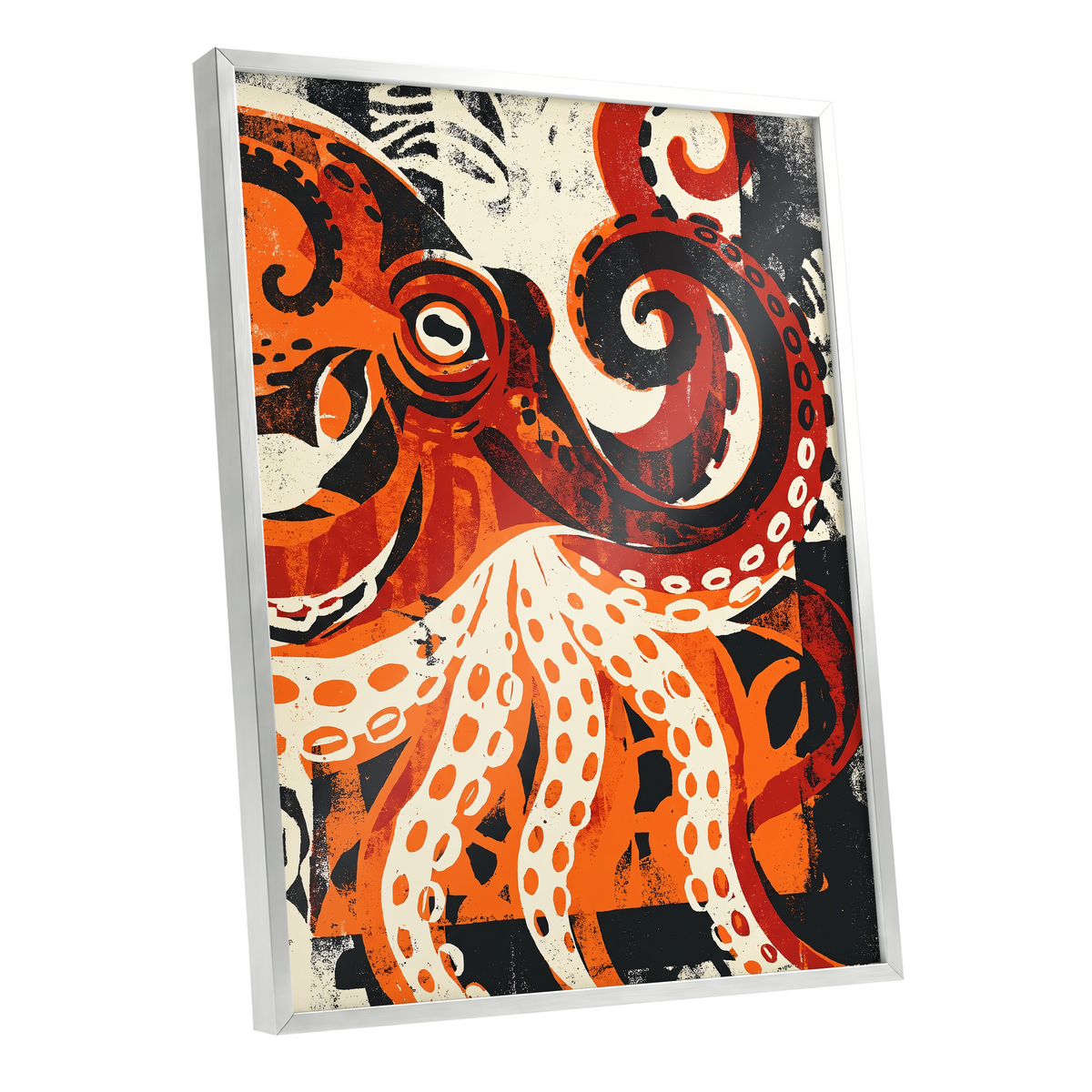Tidal Coil, orange, black, beige nature wall art shown as a silver framed poster wall art print