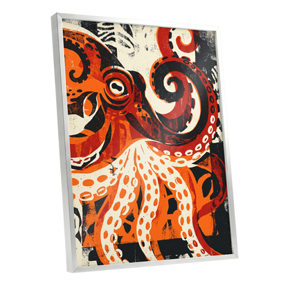 Tidal Coil, orange, black, beige nature wall art shown as a silver framed poster wall art print