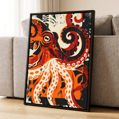 Tidal Coil, orange, black, beige nature wall art displayed in a styled interior, gallery view 1