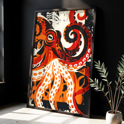 Tidal Coil, orange, black, beige nature wall art displayed in a styled interior, gallery view 3