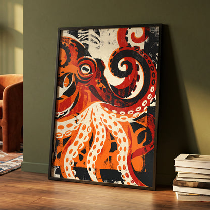 Tidal Coil, orange, black, beige nature wall art displayed in a styled interior, gallery view 5