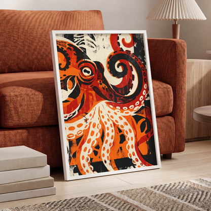 Tidal Coil, orange, black, beige nature wall art displayed in a styled interior, gallery view 6