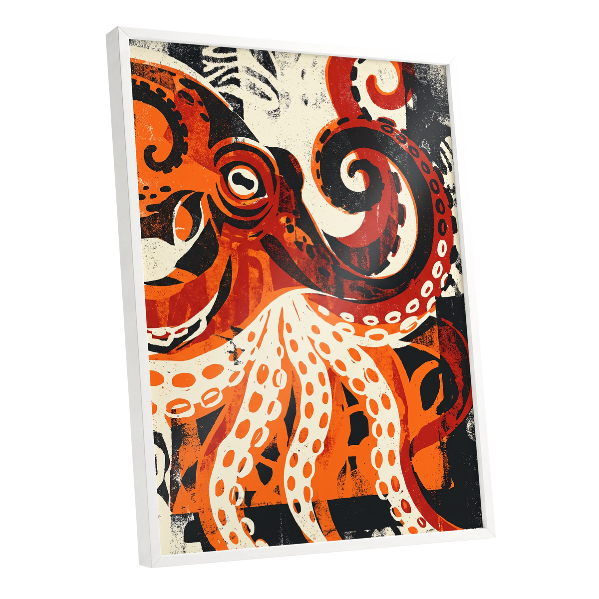 Tidal Coil, orange, black, beige nature wall art shown as a white framed poster wall art print
